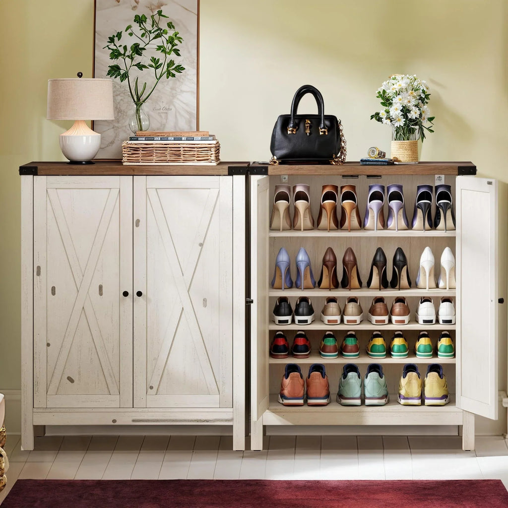 Meuble de rangement pour chaussures Moasis à 5 niveaux et 20 paires avec portes doubles pour entrée