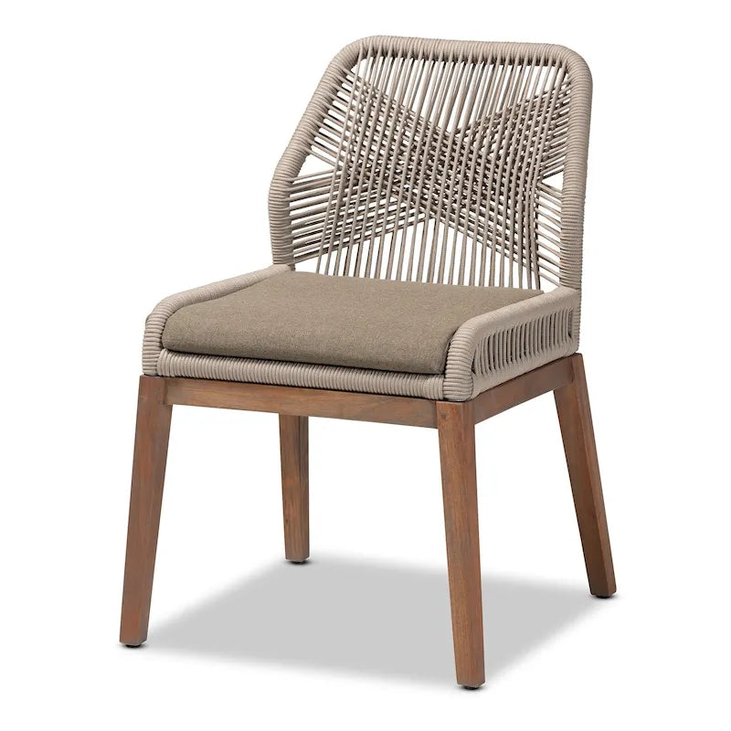 Chaise de salle à manger en acajou tressée en corde de style transitionnel moderne ââ‚?Grise