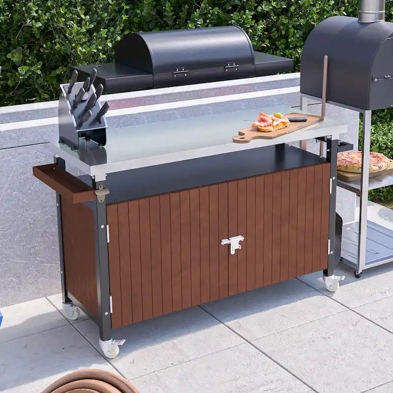 Chariot de barbecue extérieur avec plateau en acier inoxydable (sans tabouret)