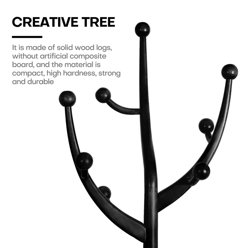 Porte-manteau sur pied en bois d'hévéa à motif de branches d'arbre avec 8 crochets - 24,5 l x 70,87 h