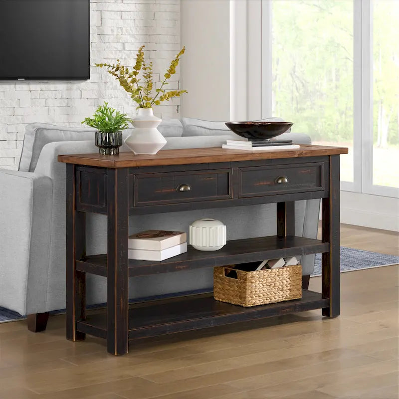 The Gray Barn Downington Table console de canapé à 2 tiroirs en bois massif