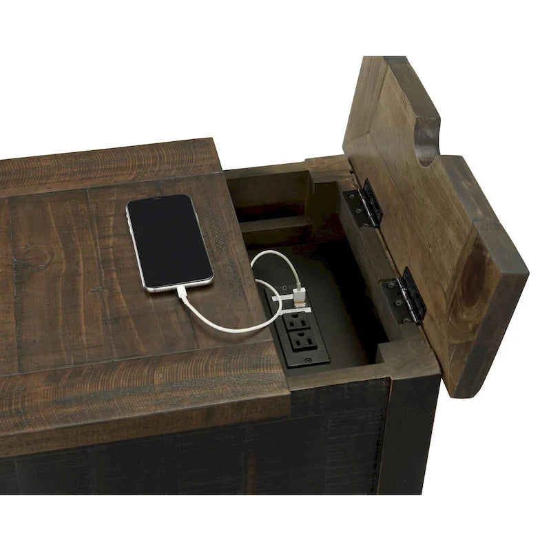 Table d'appoint de chevet Monterey en bois massif avec prises de courant cachées