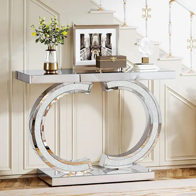 Console Argentée, Table d'Entrée Miroir 39 pour Hall d'Entrée