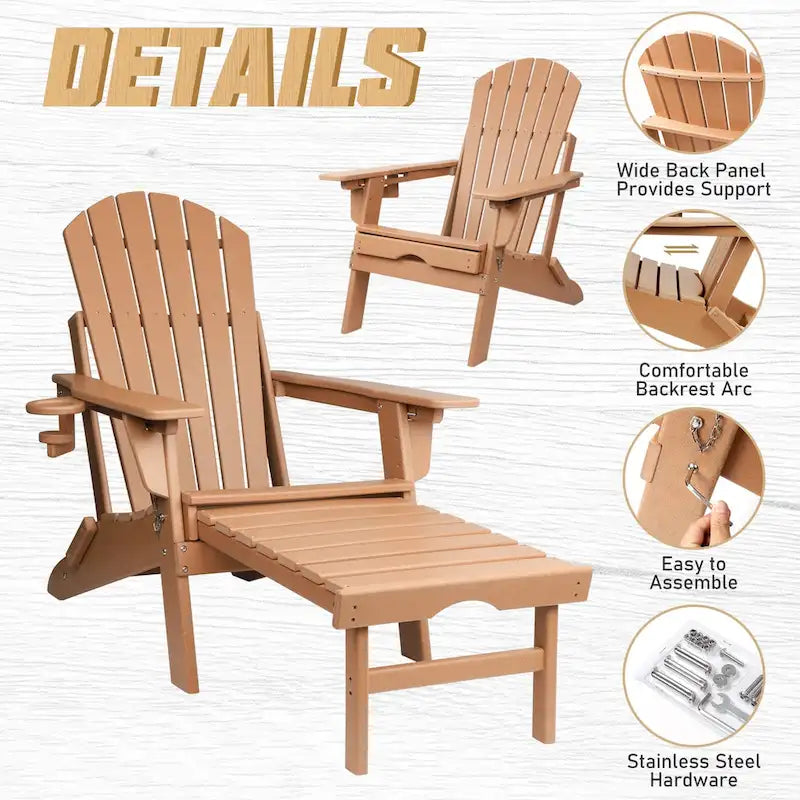 Chaise Adirondack pliante et réglable Vrakae avec ottoman