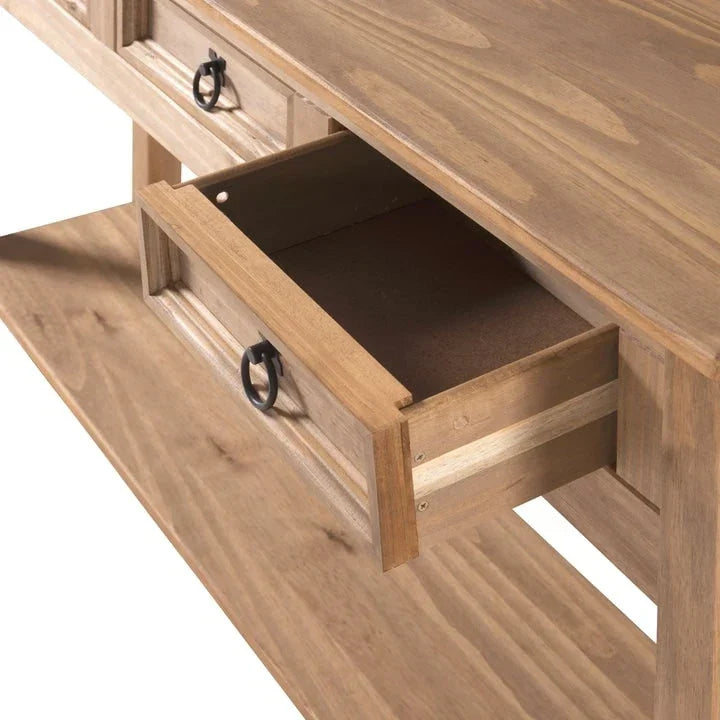 Console de couloir rustique en pin massif, blanc cérusé / marron antique / gris cérusé / non peinte, 3 tiroirs