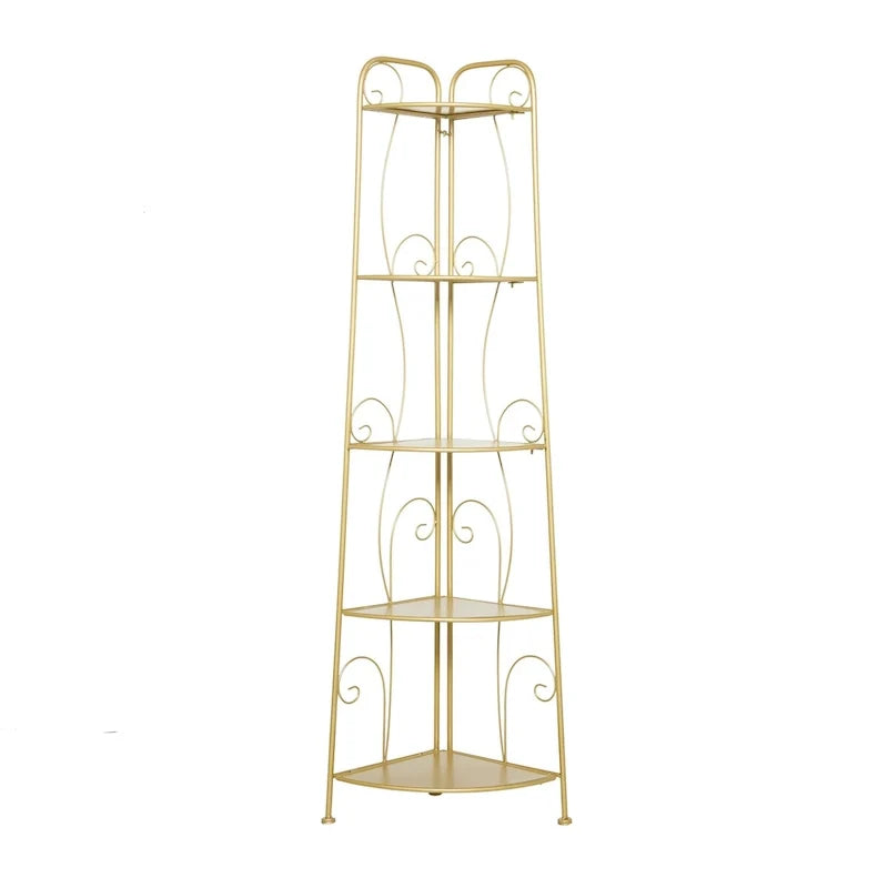 Étagère de Boulanger Pliable Haute à 5 Niveaux en Métal Décoratif pour Intérieur/Extérieur - Or ou Blanc - Roche River Decor