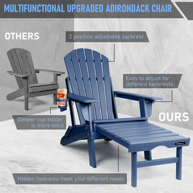 Chaise Adirondack pliante et réglable Vrakae avec ottoman