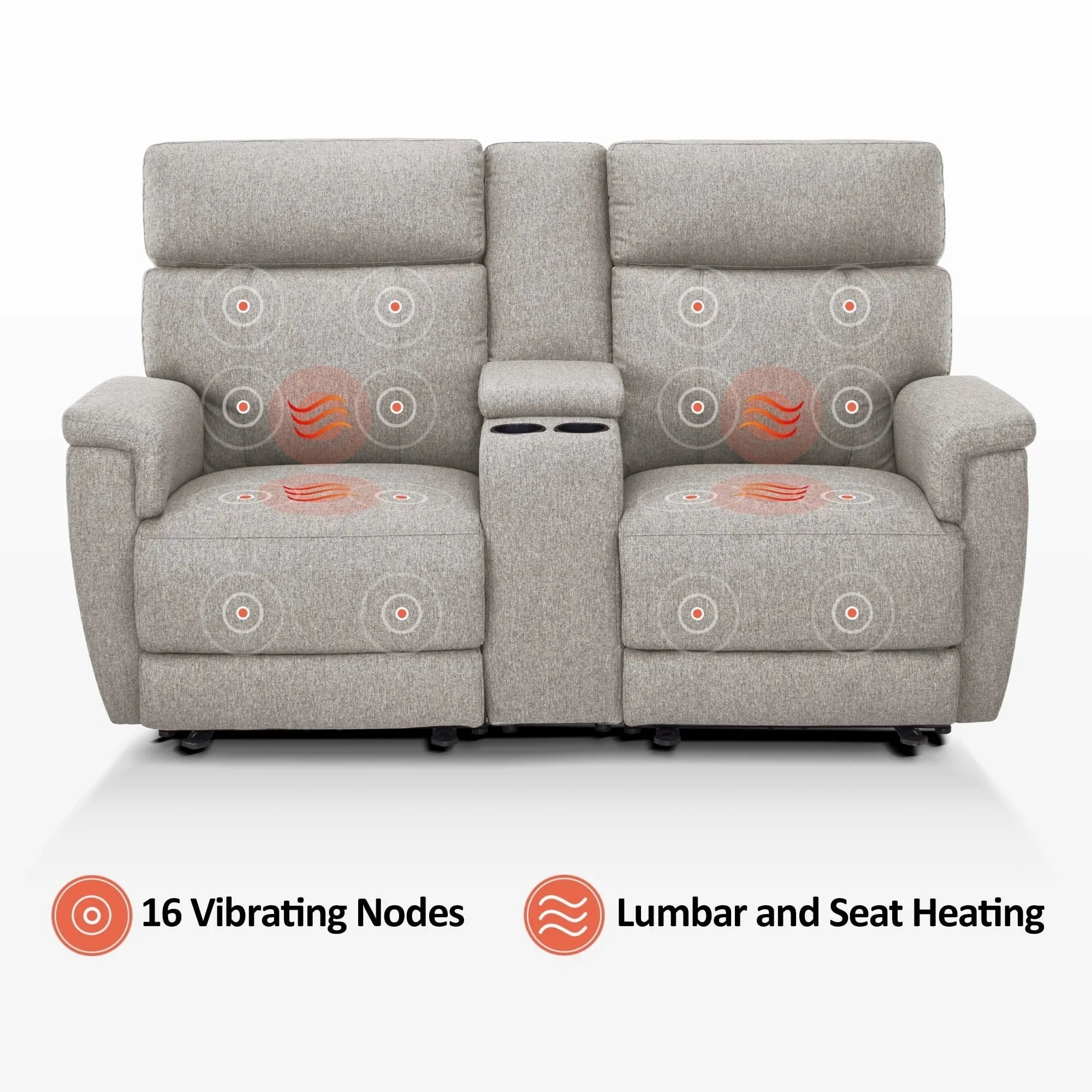 Canapé inclinable électrique MCombo 60,2 po avec massage et double chauffage, appuie-tête réglable, ports USB et Type C, tissu