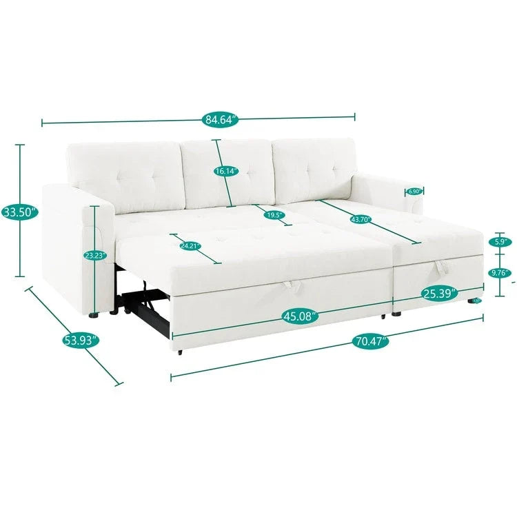 Canapé d'angle réversible avec lit gigogne, méridienne de rangement, pieds durables,