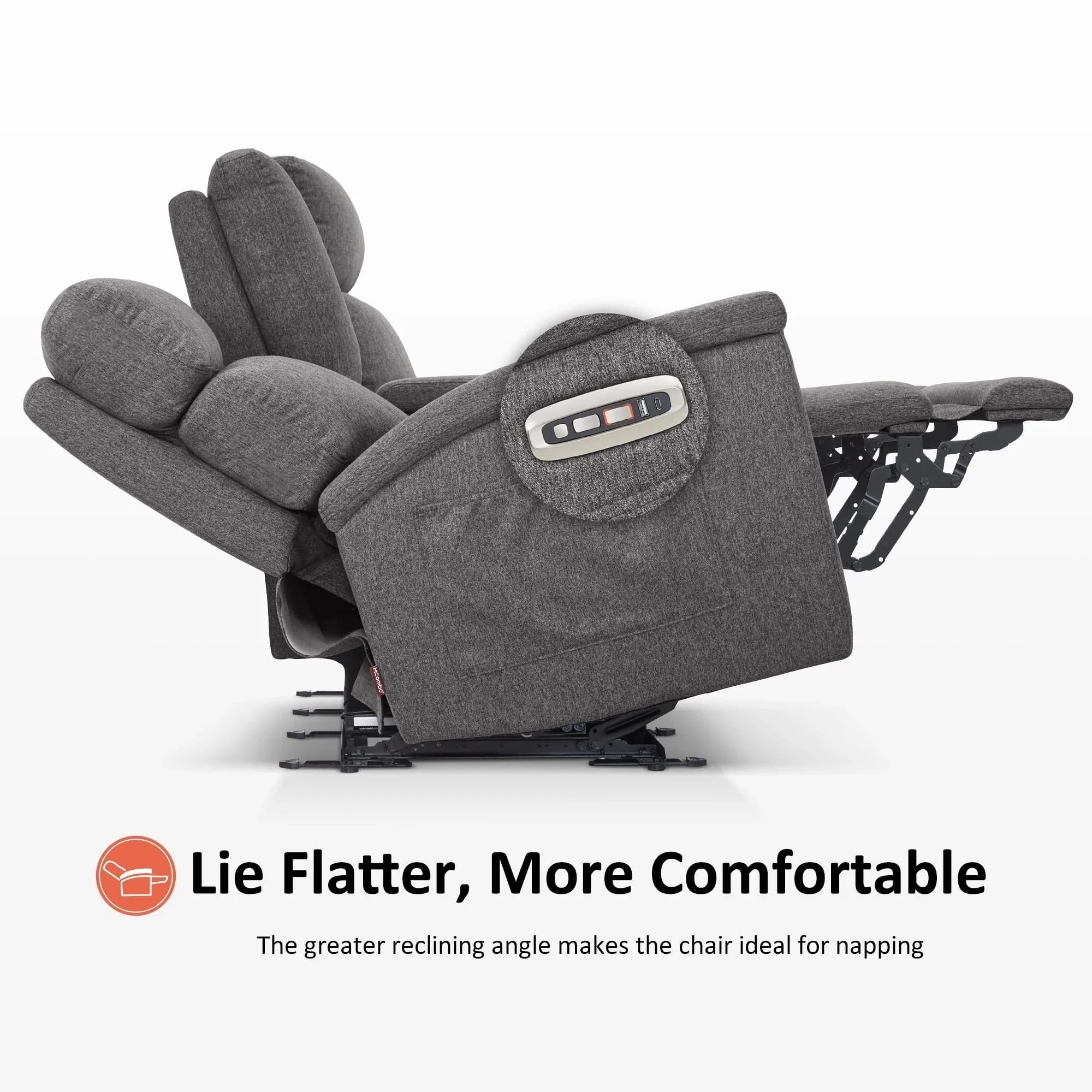 Canapé inclinable électrique MCombo 60,2 po avec massage et double chauffage, appuie-tête réglable, ports USB et Type C, tissu