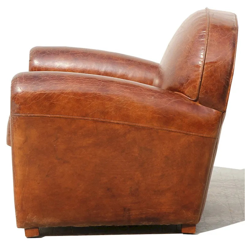 Fauteuil Club Paris en Cuir Véritable Pasargad Home, Marron