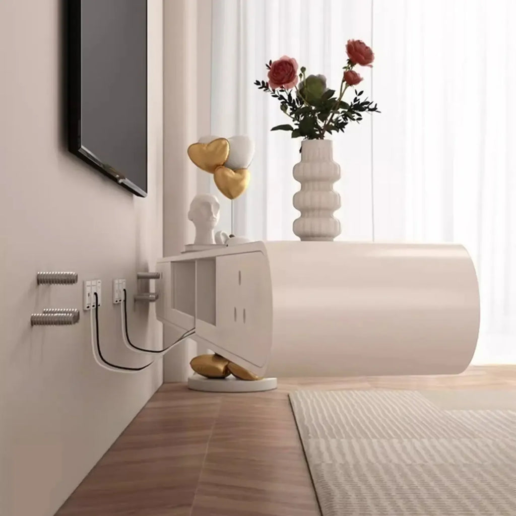Meuble TV flottant en bois blanc avec rangement pour le salon