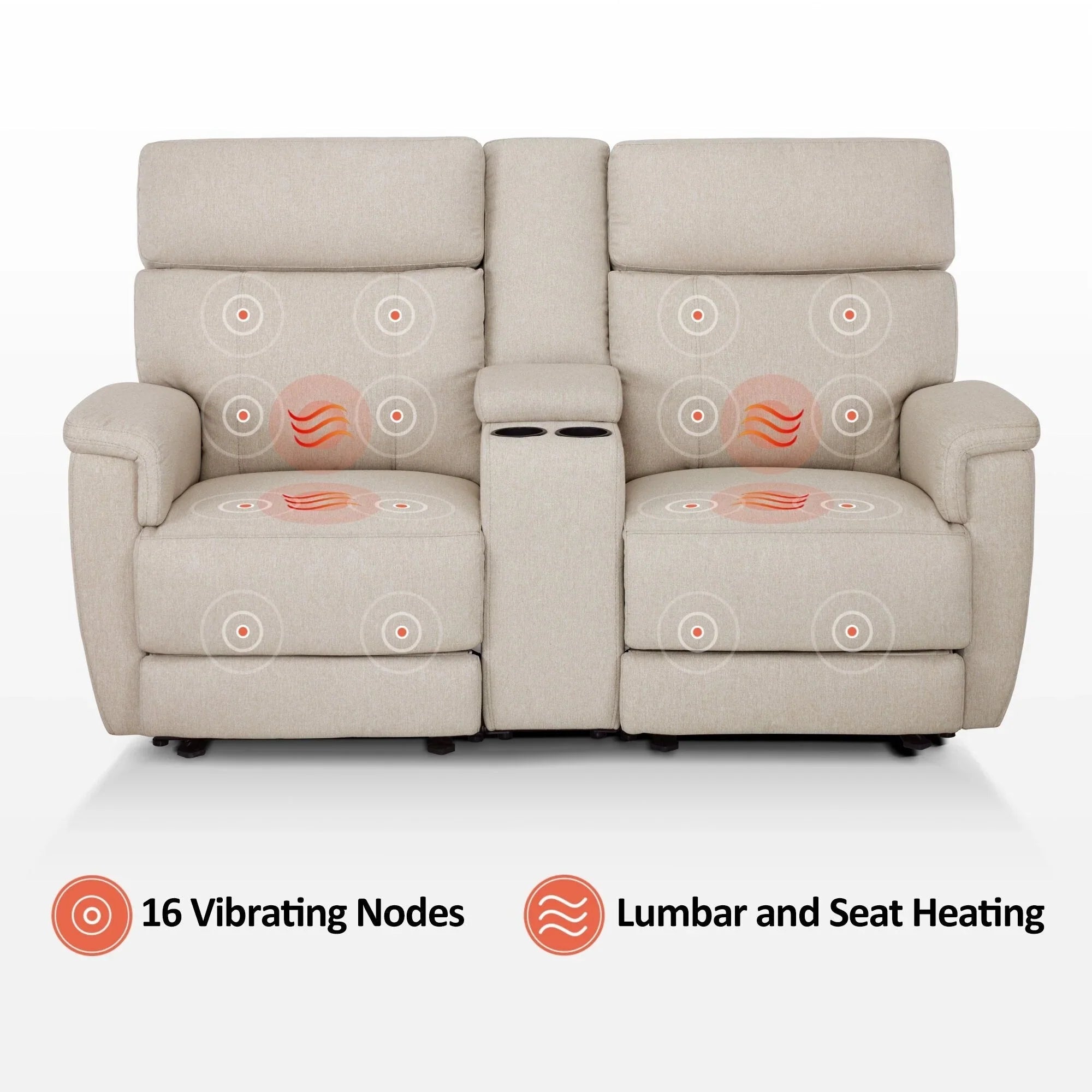 Canapé inclinable électrique MCombo 60,2 po avec massage et double chauffage, appuie-tête réglable, ports USB et Type C, tissu