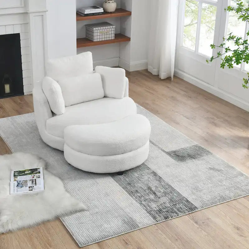 Fauteuil crapaud pivotant surdimensionné avec pouf de rangement lune