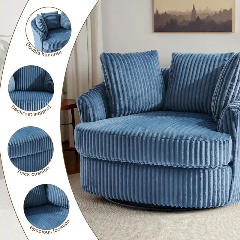 Fauteuil pivotant rond surdimensionné en velours côtelé avec accoudoirs encastrés 43 W