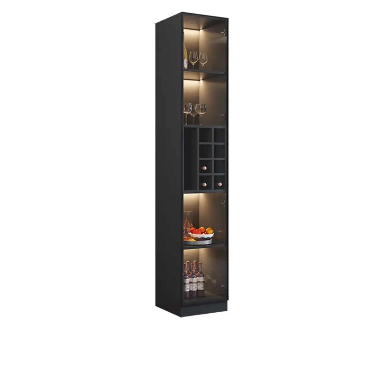 Meuble de rangement à vin minimaliste en bois noir avec porte vitrée