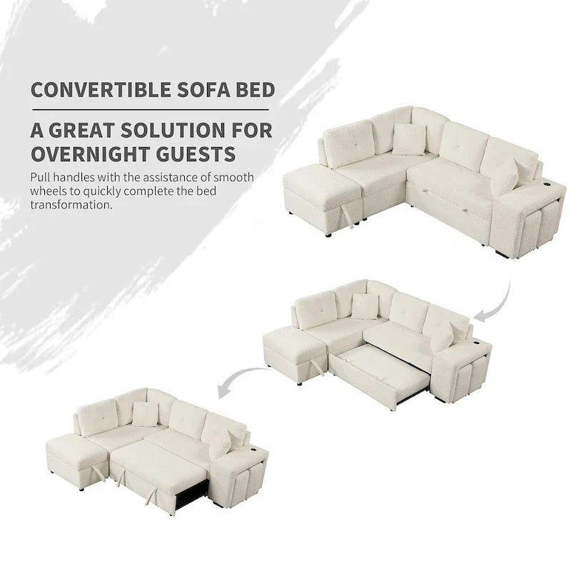 Canapé d'angle convertible avec pouf de rangement, canapé-lit pour salon