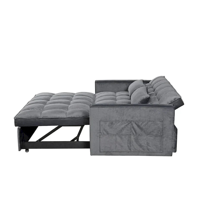 Causeuse moderne en velours avec dossier inclinable et poches, 2 places – Gris foncé / Gris clair / Bleu / Noir