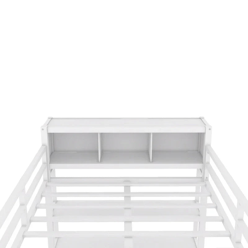 Lit mezzanine en métal blanc cassé avec bureau et armoire - Grand lit