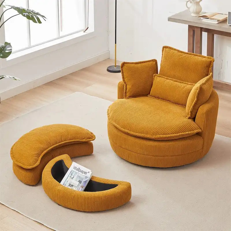Fauteuil pivotant surdimensionné avec pouf de rangement lune et 4 oreillers