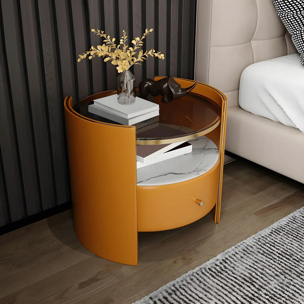 Table de chevet de luxe en verre avec tiroir de rangement et niche ouverte