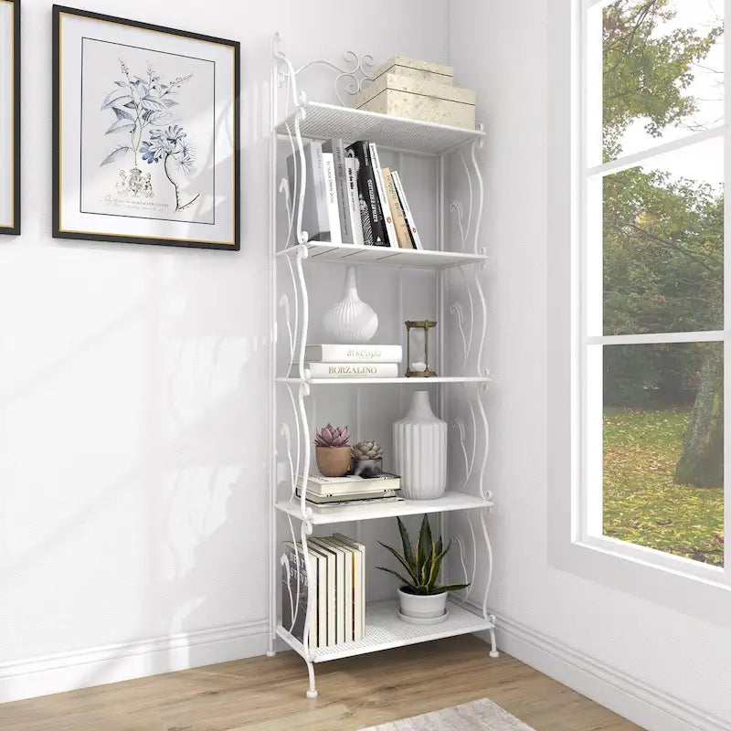 Étagère de Boulanger Pliable Haute à 5 Niveaux en Métal Décoratif pour Intérieur/Extérieur - Or ou Blanc - Roche River Decor