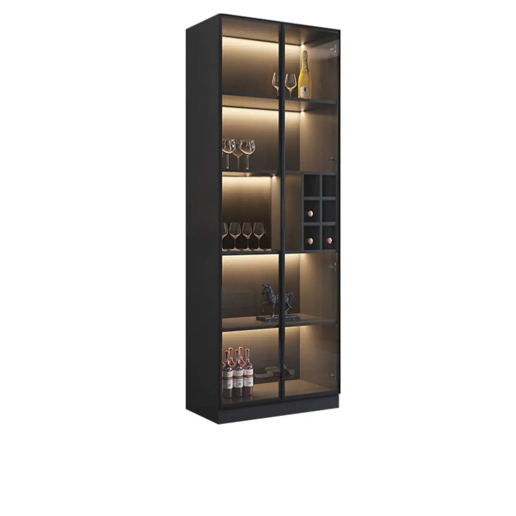 Meuble de rangement à vin minimaliste en bois noir avec porte vitrée