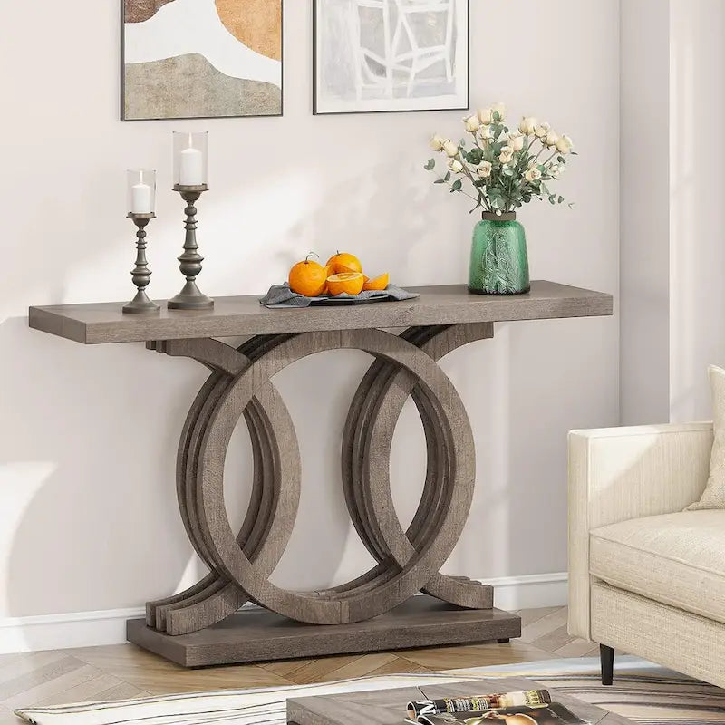 Console de style vintage avec base géométrique, table de couloir en bois