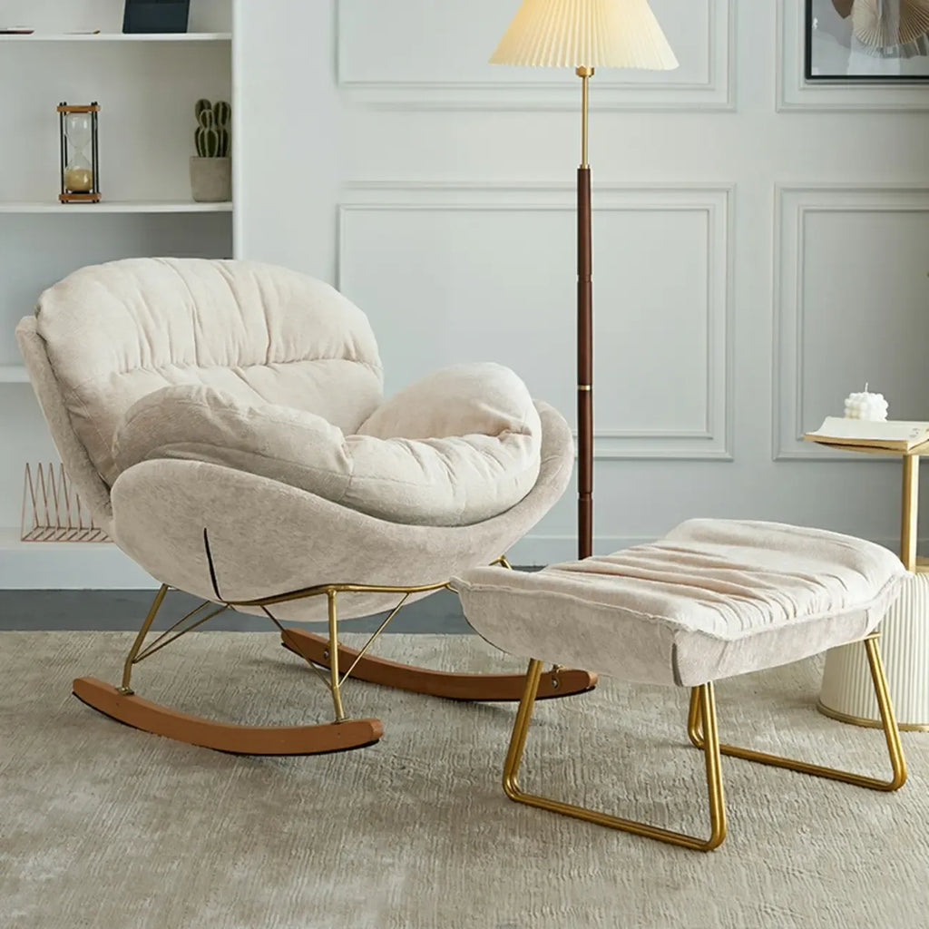 Fauteuil à bascule ergonomique rembourré en velours moderne pour chambre de bébé
