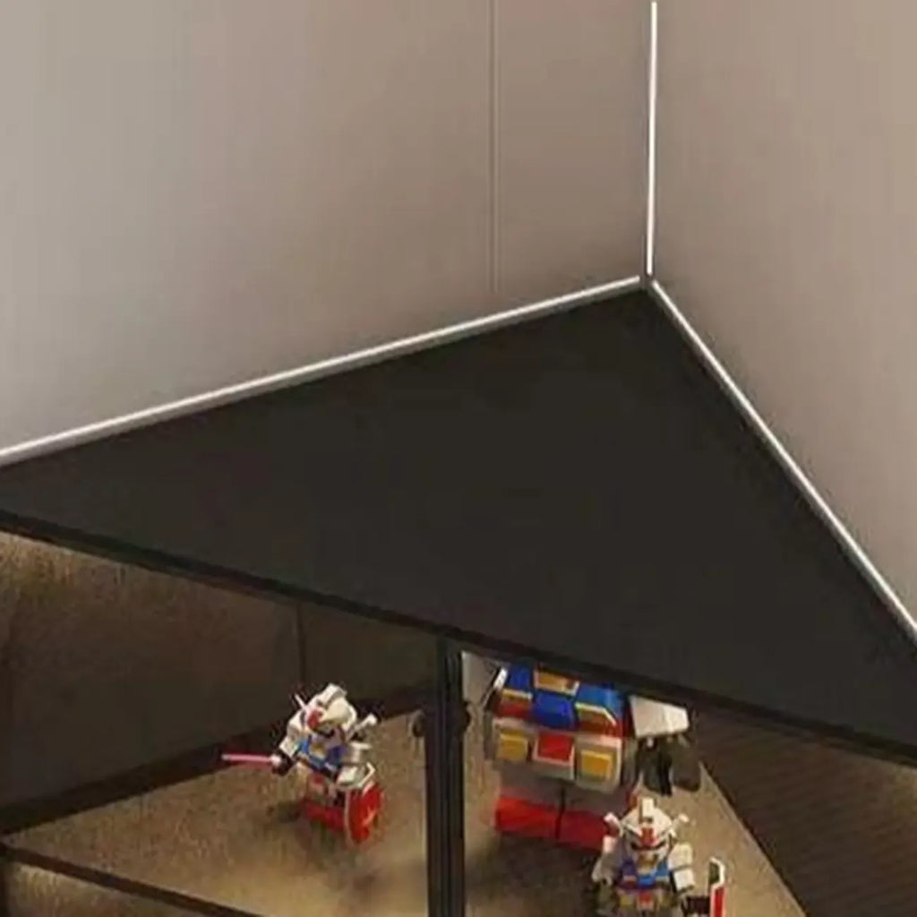 Meuble d'angle d'exposition moderne en bois et métal gris avec porte vitrée