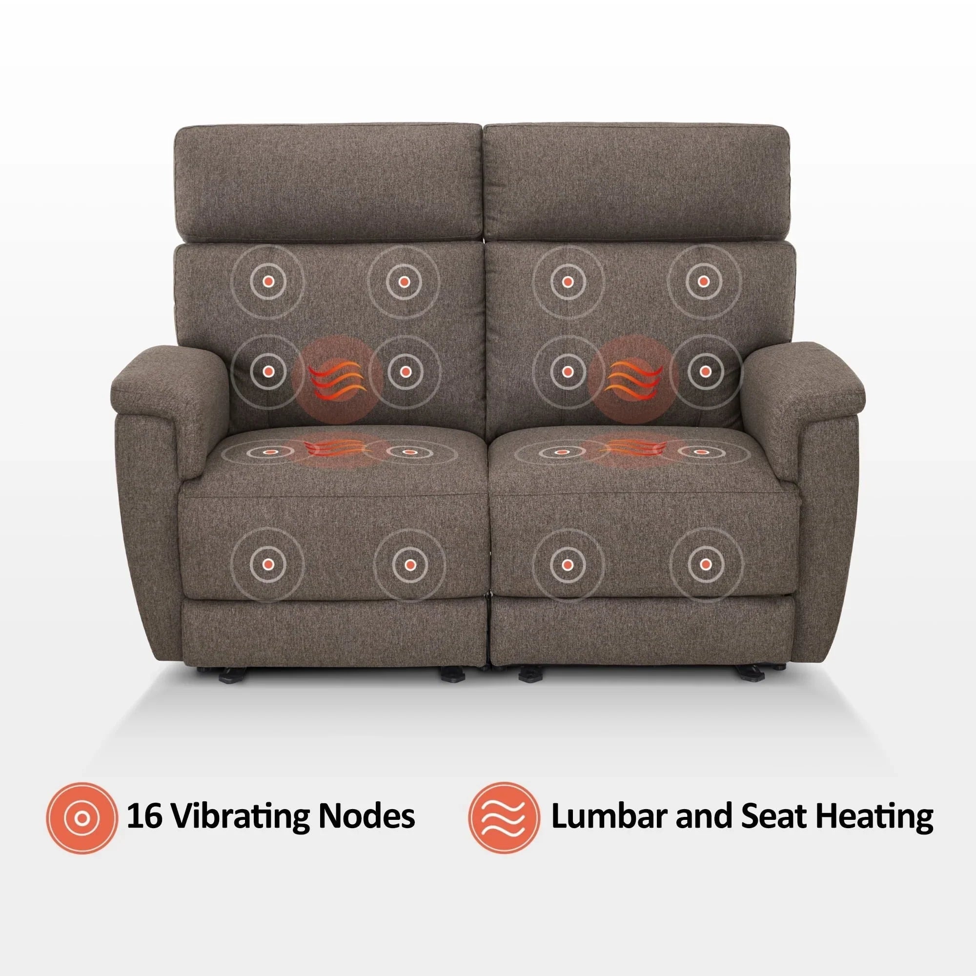 Canapé inclinable électrique MCombo 60,2 po avec massage et double chauffage, appuie-tête réglable, ports USB et Type C, tissu