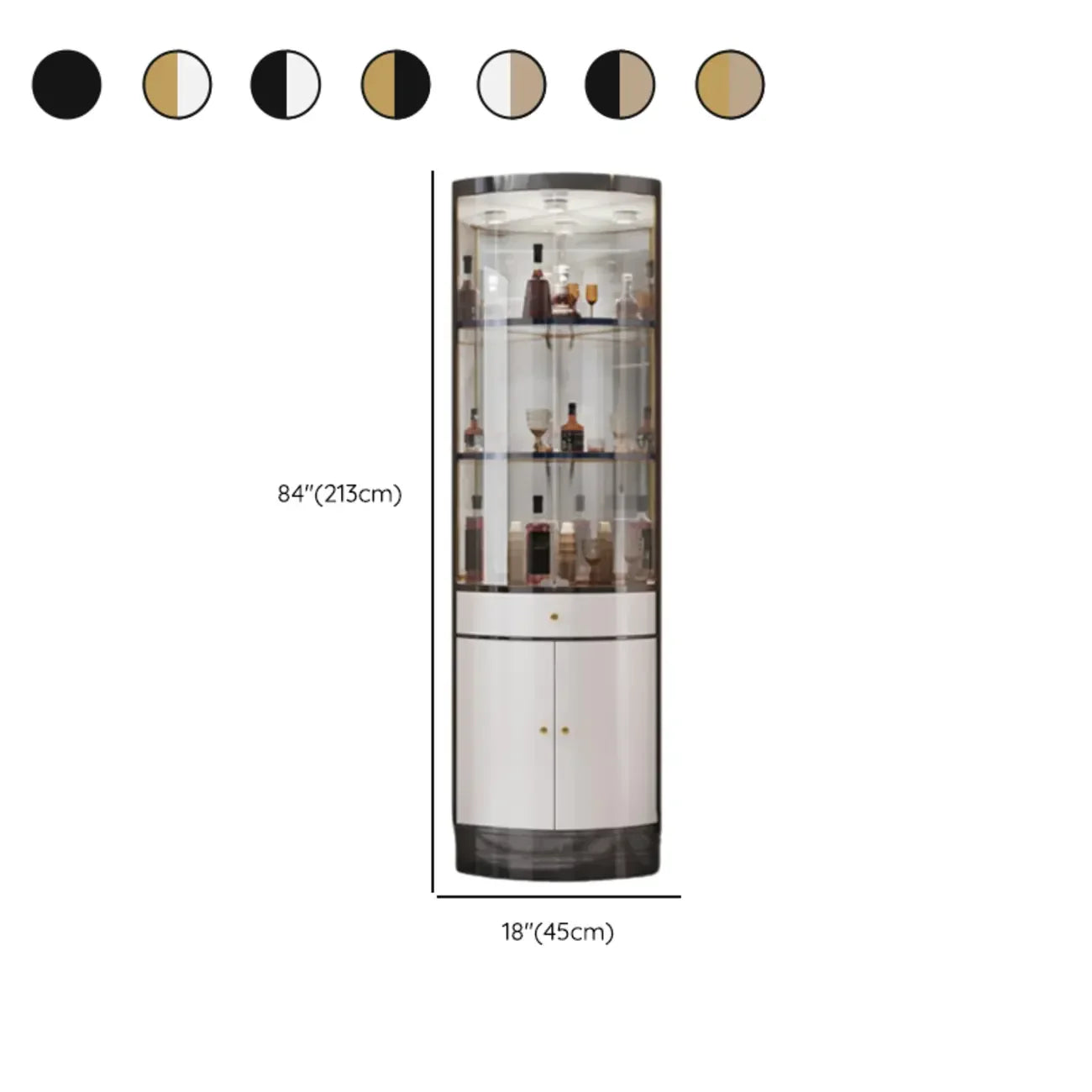 Meuble d'angle à vin avec étagères en verre et métal à plusieurs niveaux