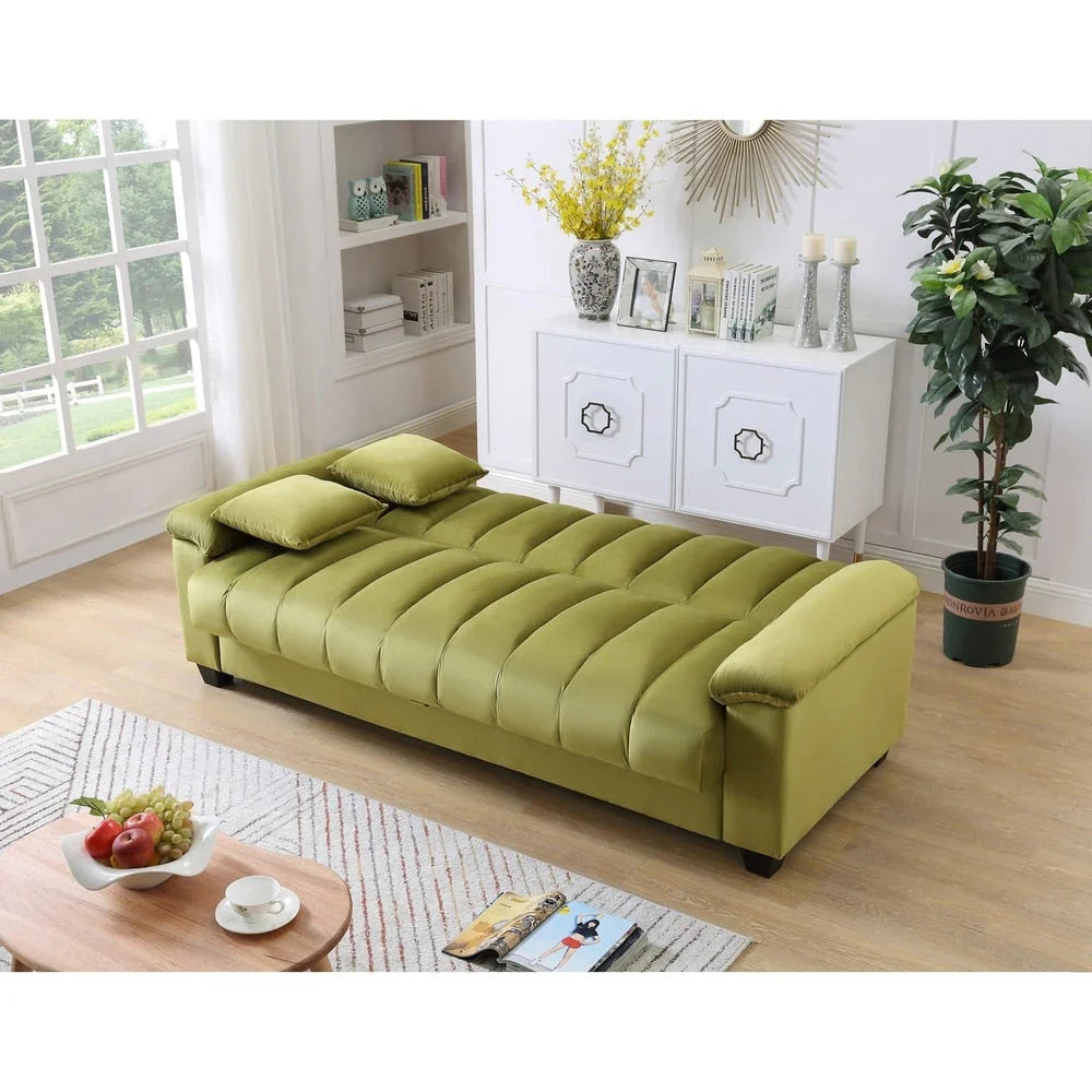 Canapé convertible de salon en tissu matelassé avec dossier cannelé
