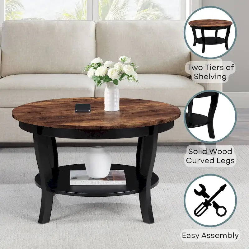 Table basse ronde avec étagère