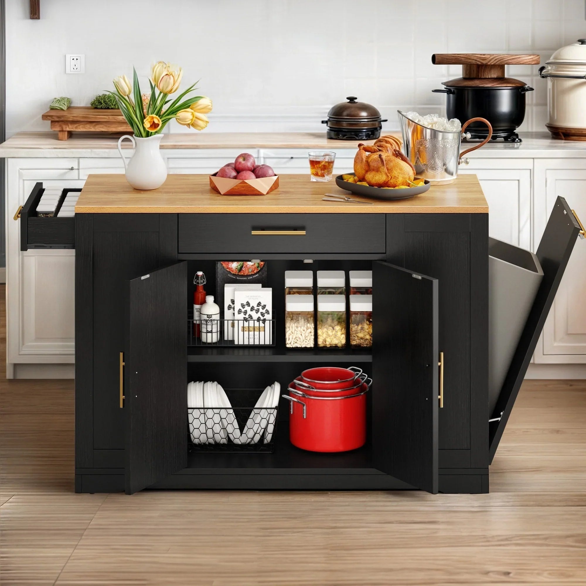 Moasis 53 pouces, îlot de cuisine roulant, armoire de rangement, chariot de cuisine mobile portable