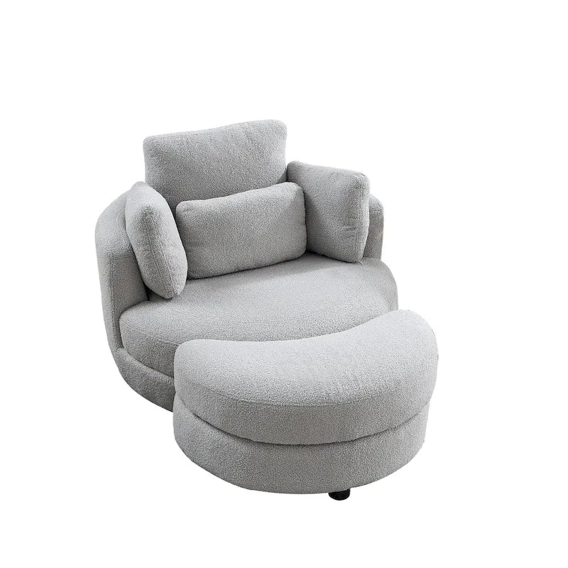 Fauteuil crapaud pivotant surdimensionné avec pouf de rangement lune