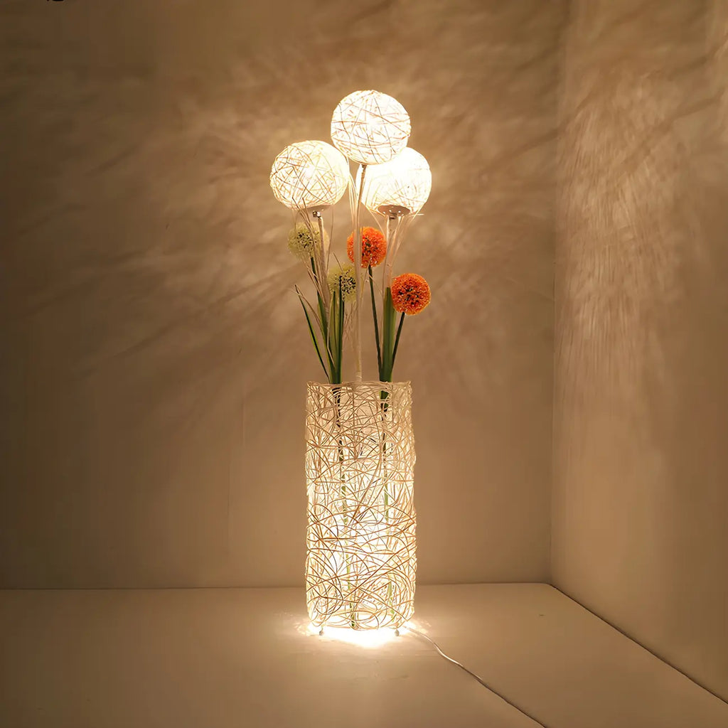 Lampadaire LED en rotin à brancher pour salon