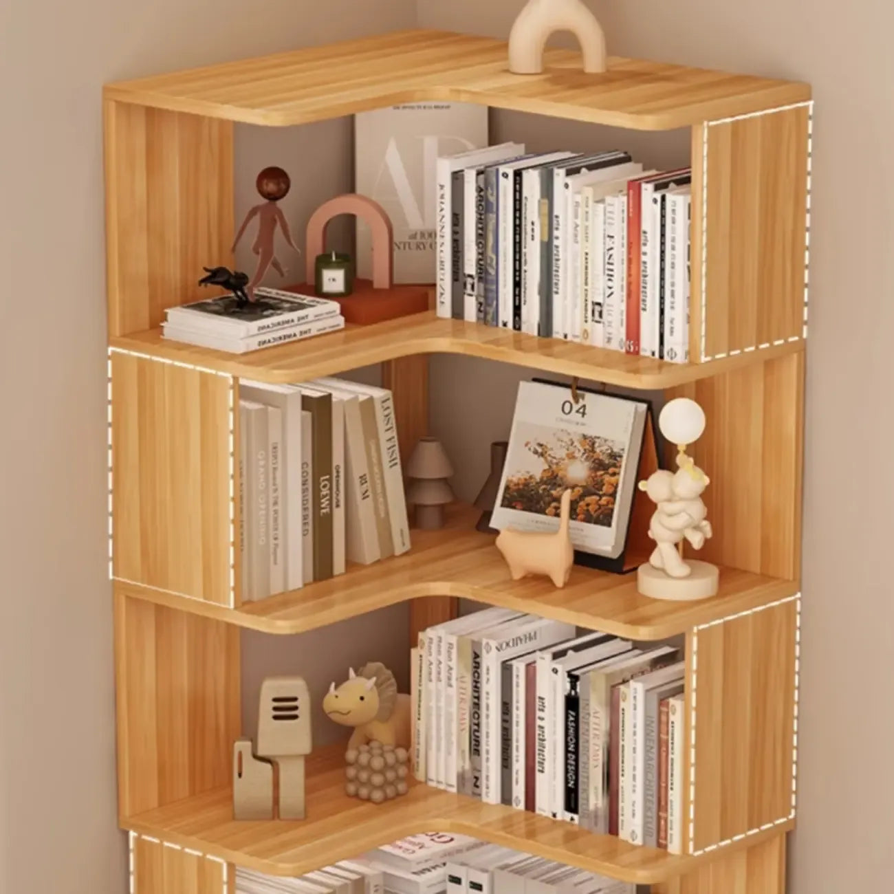 Étagère d'angle en bois manufacturé à 6 tablettes
