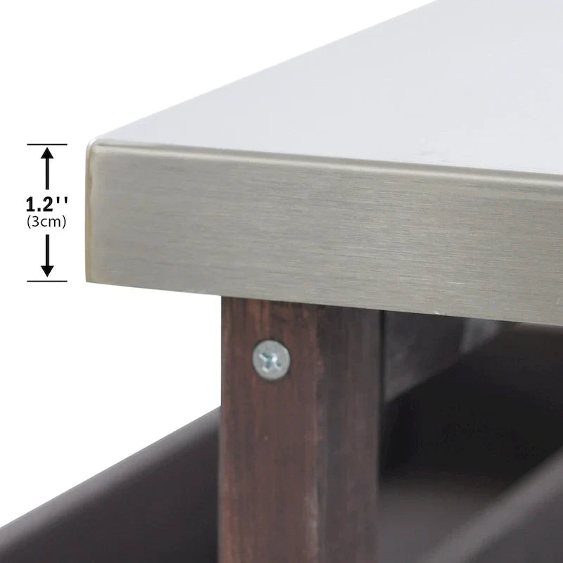 Îlot de cuisine extérieur, chariot de bar roulant et meuble de rangement, table de grillade en bois massif avec plateau en acier inoxydable, porte-épices, porte-serviettes