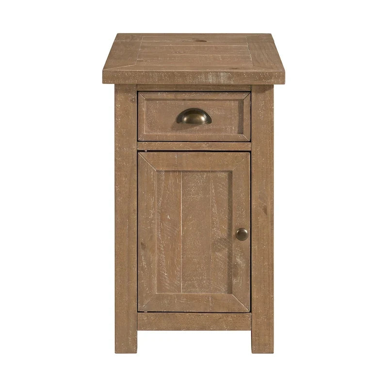 Table d'appoint de chevet Monterey en bois massif avec prises de courant cachées