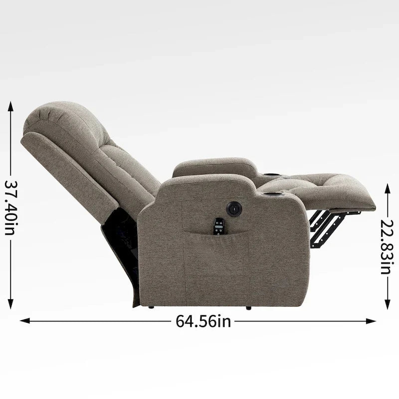 Fauteuil inclinable releveur électrique, fauteuil de massage moderne à moteur unique avec chauffage lombaire, port de chargement USB, porte-gobelets