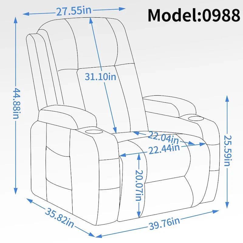 Fauteuil inclinable releveur électrique, fauteuil de massage moderne à moteur unique avec chauffage lombaire, port de chargement USB, porte-gobelets