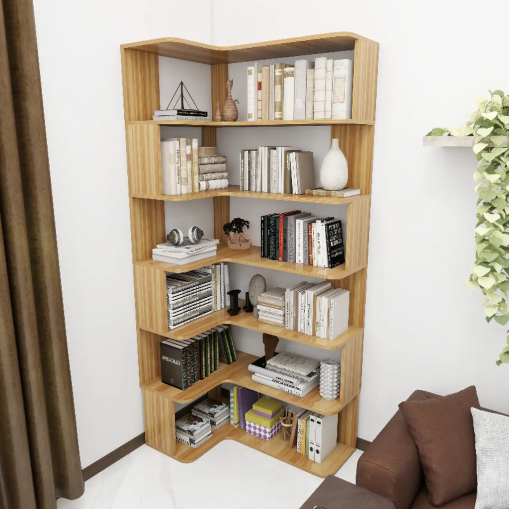 Étagère d'angle en bois manufacturé à 6 tablettes