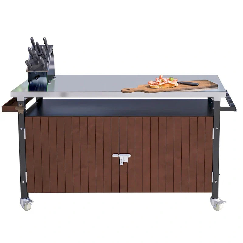 Chariot de barbecue extérieur avec plateau en acier inoxydable (sans tabouret)
