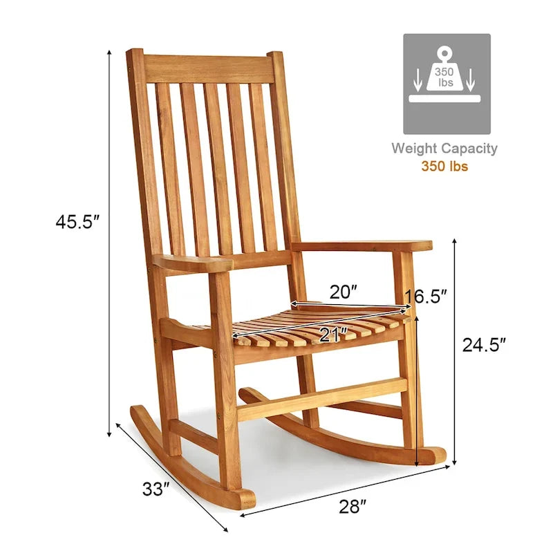 Fauteuil à bascule avec cadre en bois massif, fauteuil à bascule de véranda, intérieur/extérieur