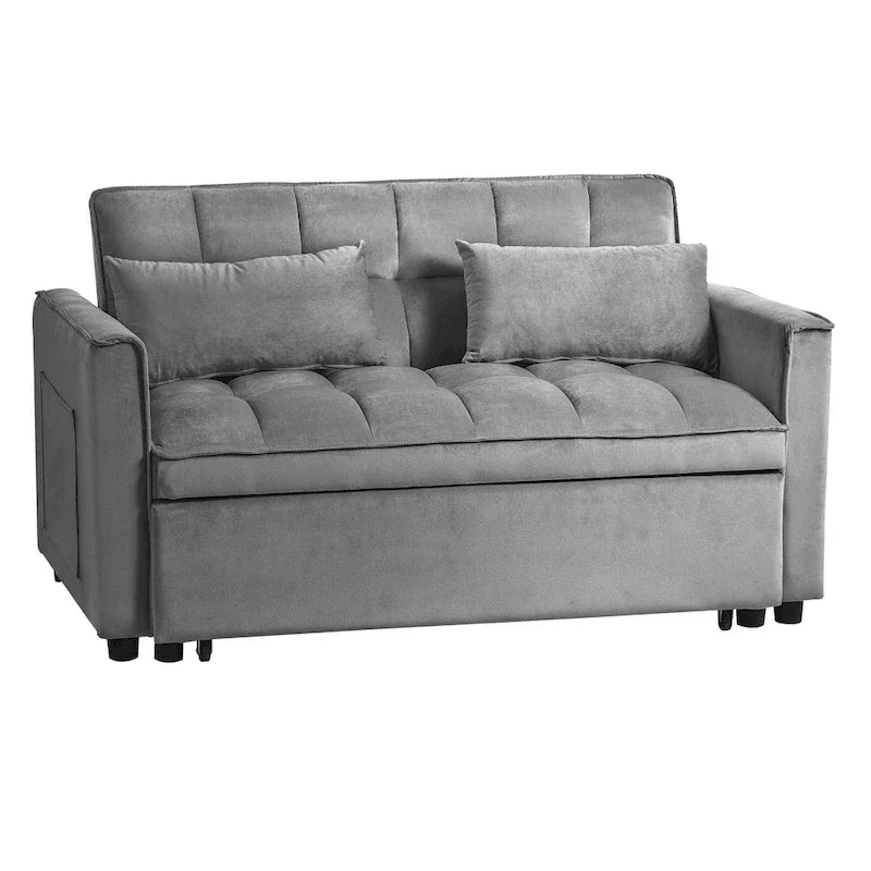Causeuse moderne en velours avec dossier inclinable et poches, 2 places – Gris foncé / Gris clair / Bleu / Noir