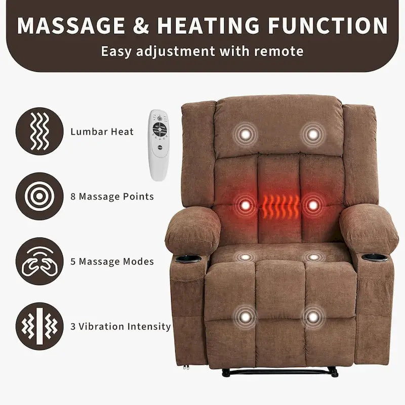 Fauteuil inclinable télécommandé avec fonction chauffage et massage