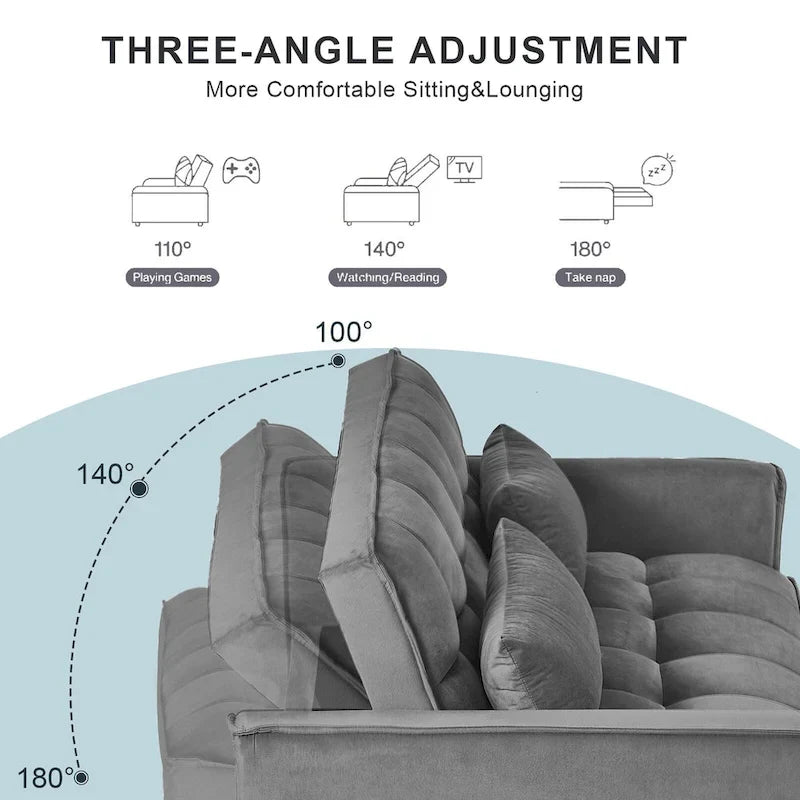 Causeuse moderne en velours avec dossier inclinable et poches, 2 places – Gris foncé / Gris clair / Bleu / Noir