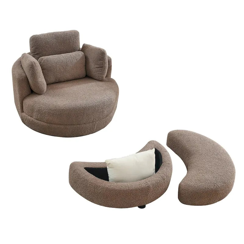 Fauteuil crapaud pivotant surdimensionné avec pouf de rangement lune