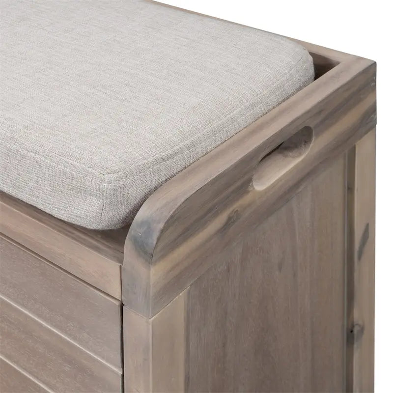 Banc de rangement en bois avec 2 paniers tressés